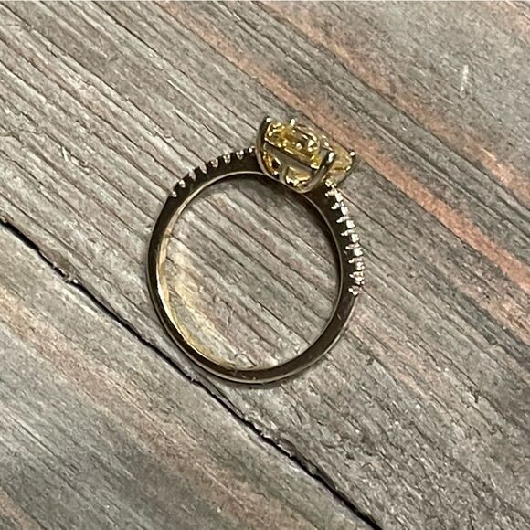 18k Gold Studded Band w Pale Yellow CZ Stone Ring - Picture 14 of 14